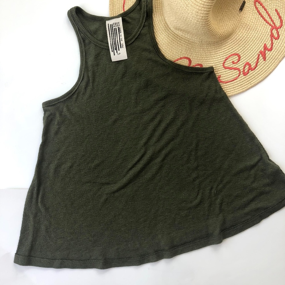 Free People Olive Green La Nite Racerback Heathered Tank Top/Cami